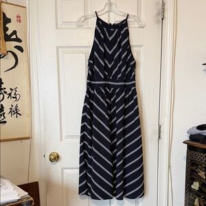 Ann Taylor Navy and White Chevron Midi Dress